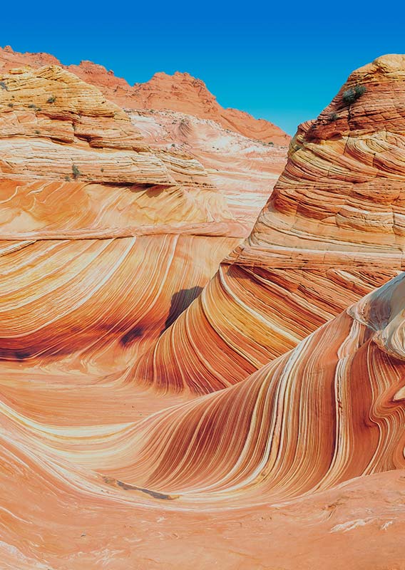 Rolling valleys and rocks in the desert showing erosion lines